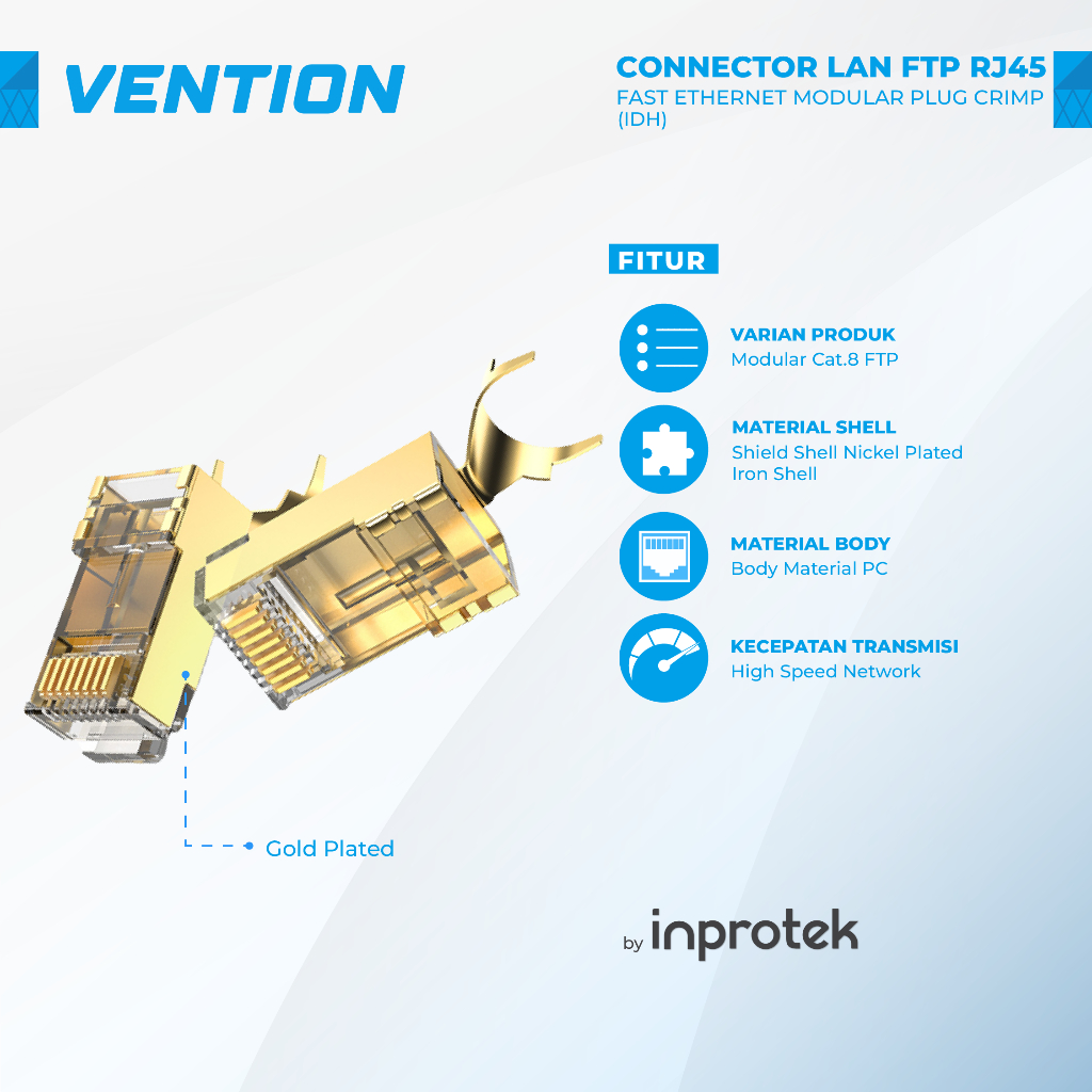 Vention Connector LAN FTP RJ45 Fast Ethernet Modular Plug Crimp 2 Pcs