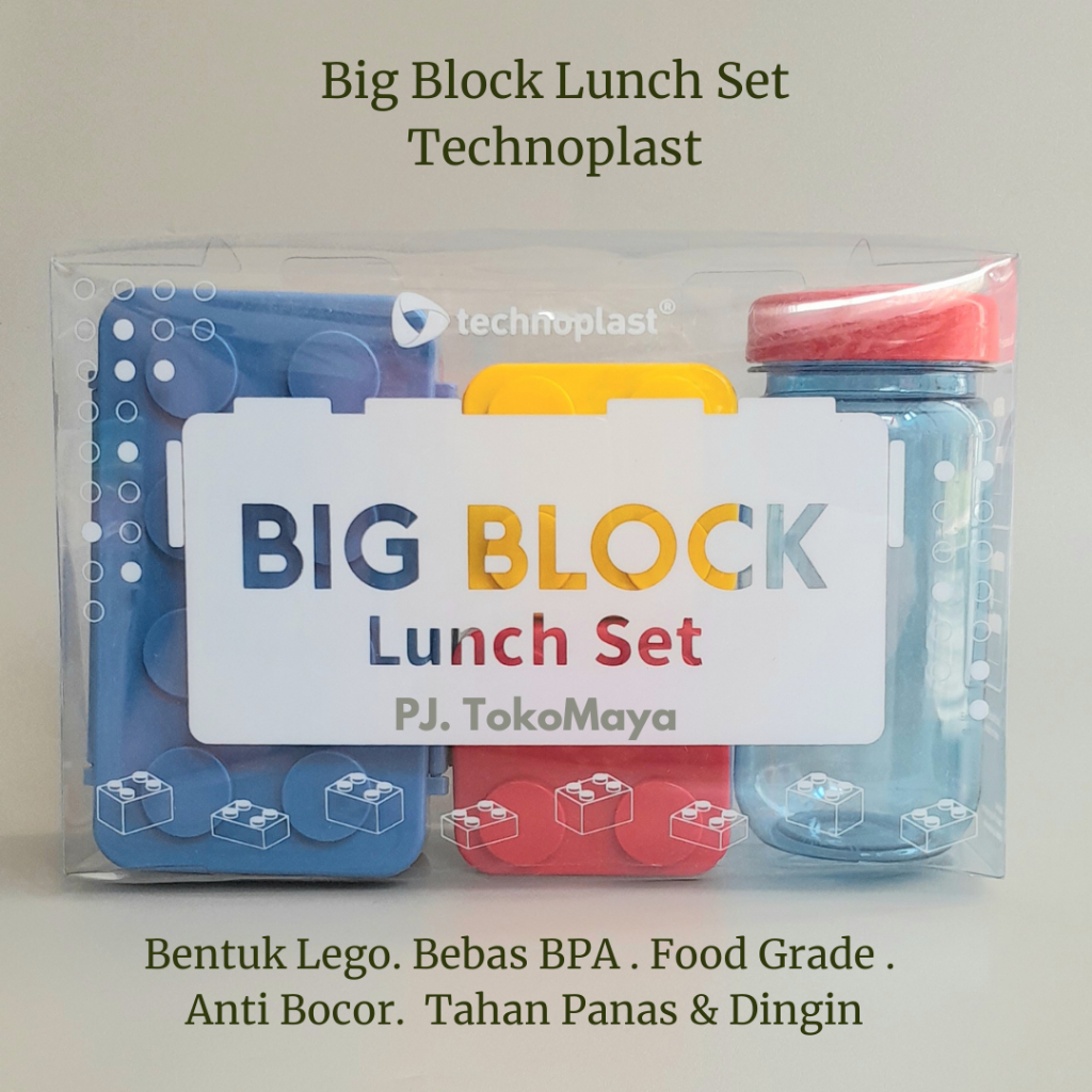 RB Tempat Makan Anak / Lunch Box Big Block Set Technoplast / Big Block Lego Lunch Box Set + Botol