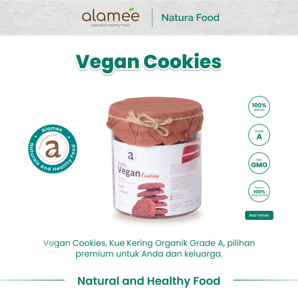 

ALAMEE VEGAN COOKIES RED VELVET LEZAT VEGAN COOKIES DENGAN RASA RED VELVET VEGAN COOKIES GURIH