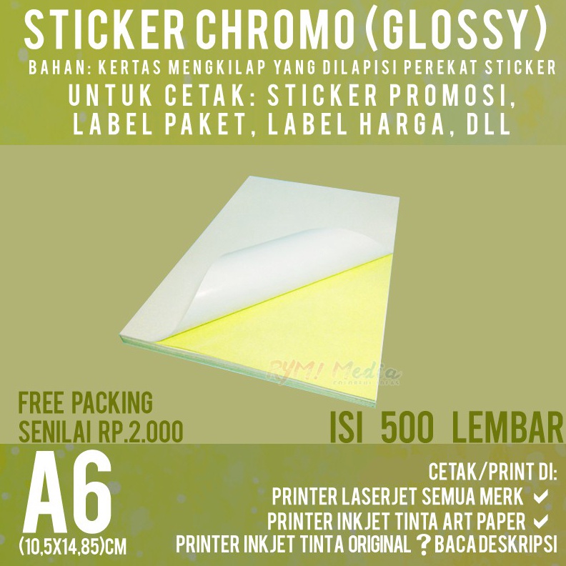 

KODE S33X 5 lembar Sticker Chromo A6 Kertas Stiker Glossy Mengkilap A6 1 RIM