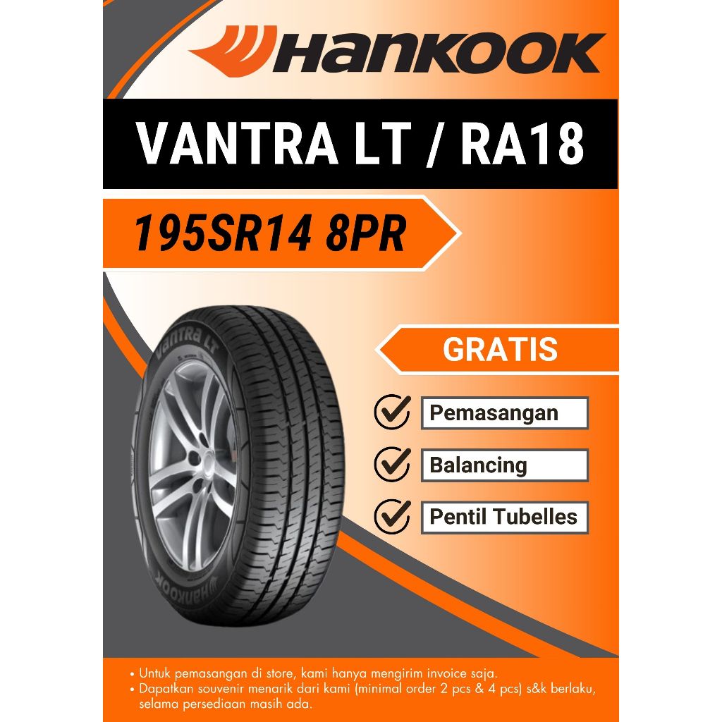 Ban Mobil Hankook 195R14 8PR Vantra LT RA18 Tubeless untuk muatan/ pickup2, 195 R14, 195-14, 195/80/