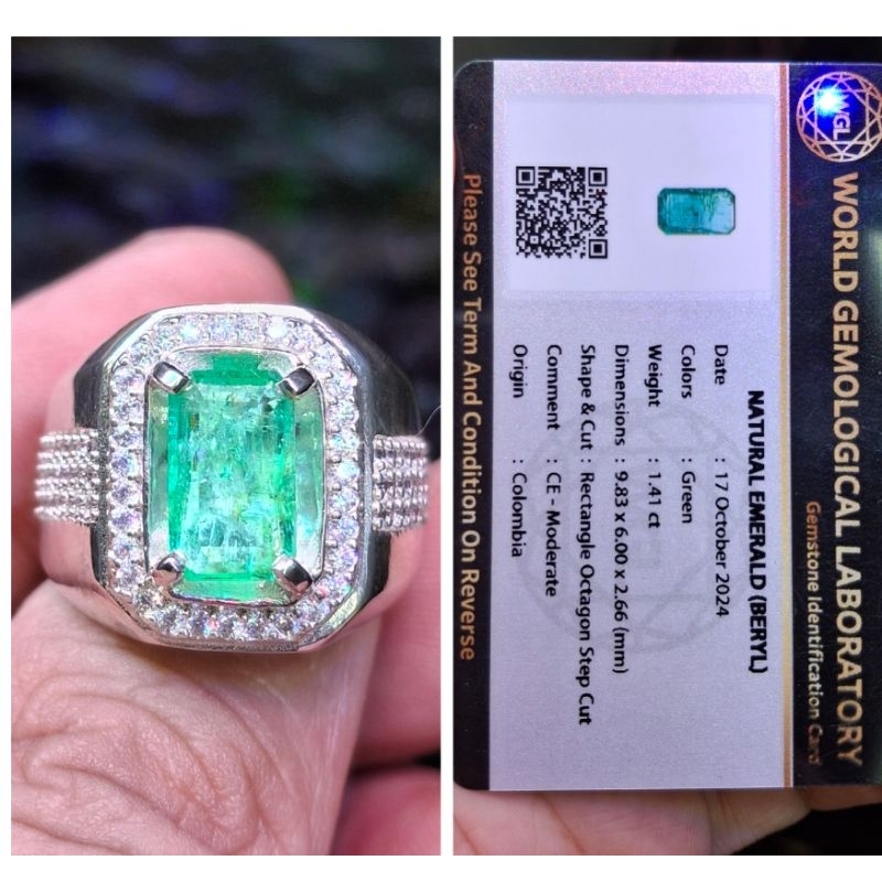 no. 85 natural emerald beryl colombia silver mens ring cincin perak pria zamrud