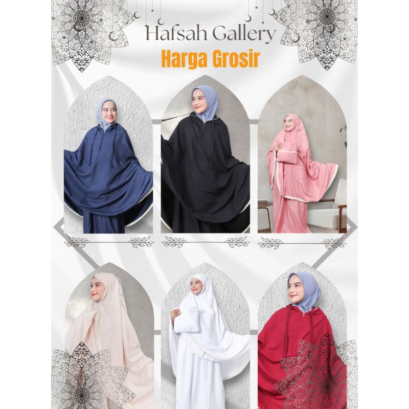 Mukena Hafsah - Paket Usaha 1 kodi  (20 pcs) Mukena Dewasa 2in1 Resleting Katun Premium Renda Rajut