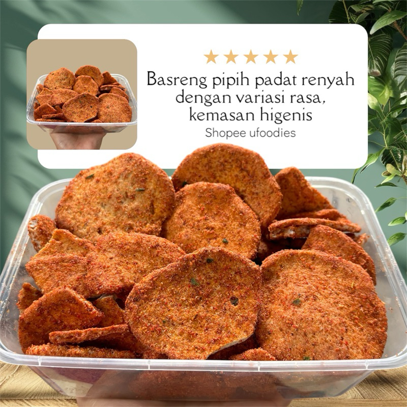 

Basreng Pipih padat renyah gurih nya Nampol dengan variasi rasa Dengan kemasan higenis 650ml