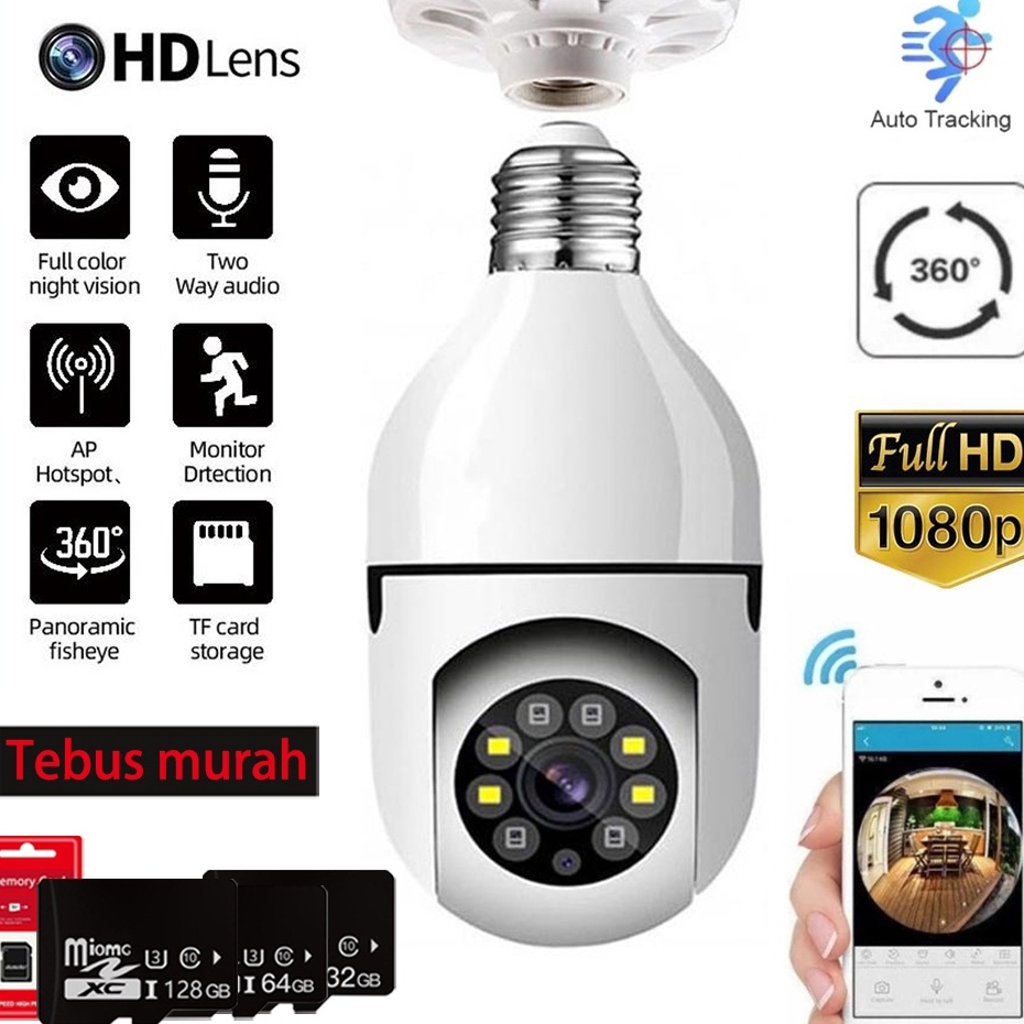 OngkirCCTV Kamera IP Kamera CCTV Bulb HD 8MP Wifi Lampu 36 PTZ Anti Air CCTV Wifi Jarak Jauh Lewat H