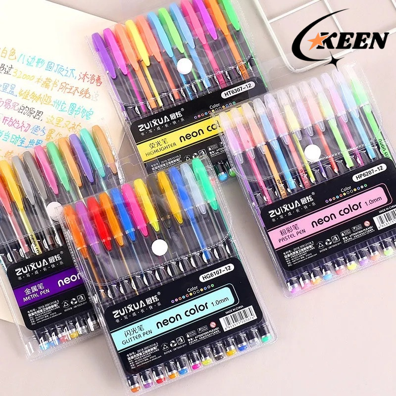 

【KEEN】Pulpen gel neon color Pen Pastel Warna-Warni 1 set 18 Warna Glitter Pen