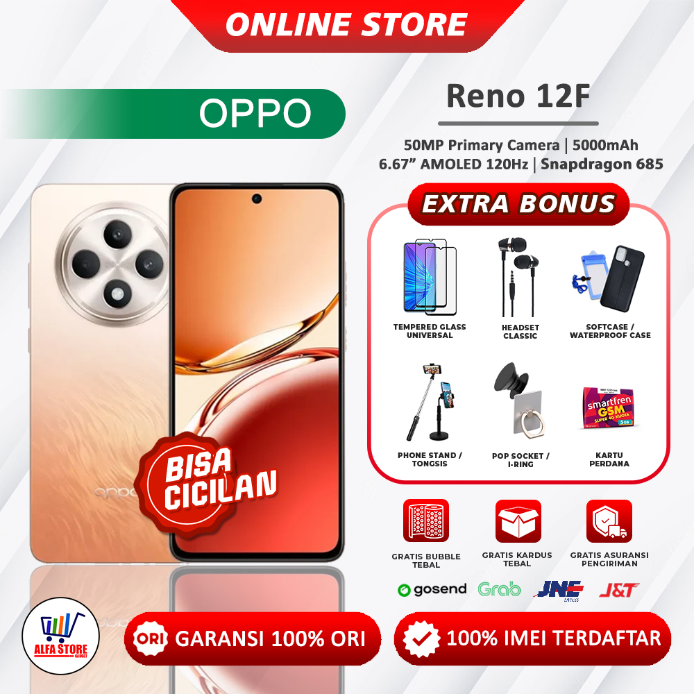 Oppo reno 12f 5G ram 12/512gb ram 12/256gb reno 12f 4G ram 8/256gb garansi resmi oppo indonesia