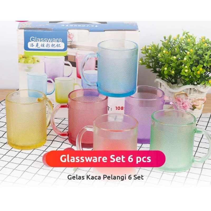 Gelas kaca pelangi set 6