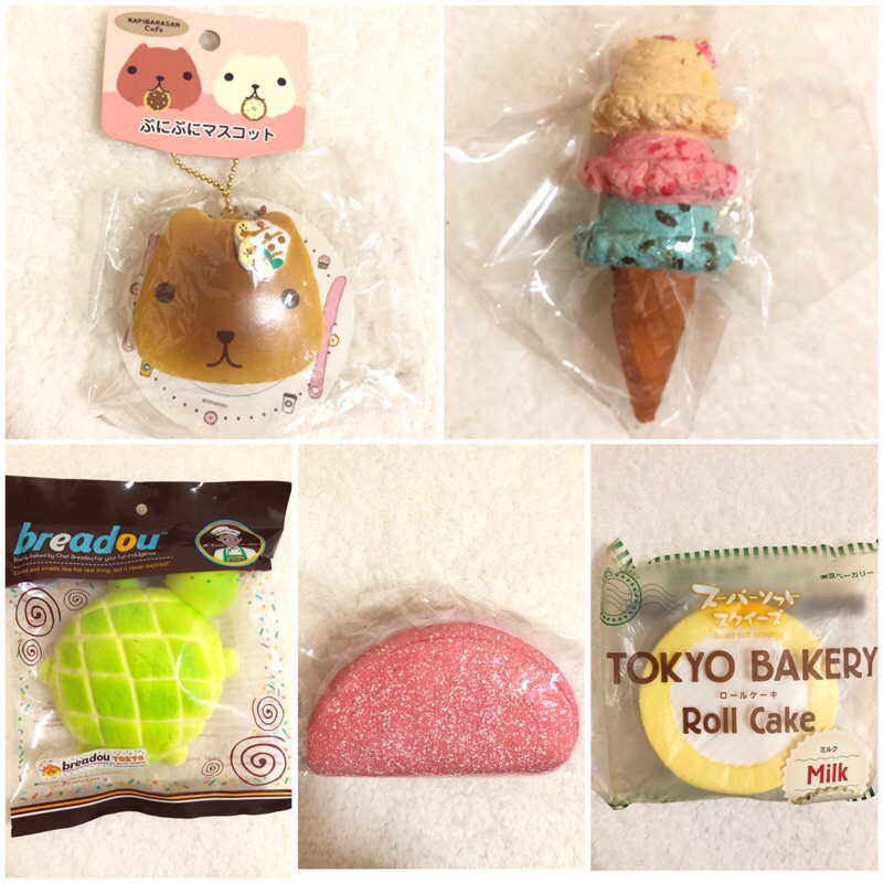 (+Freebies) Squishy Capibara Pancake Banana, Squishy Ice Cream NIC no tag, .Squishy Breadou Turtle, 