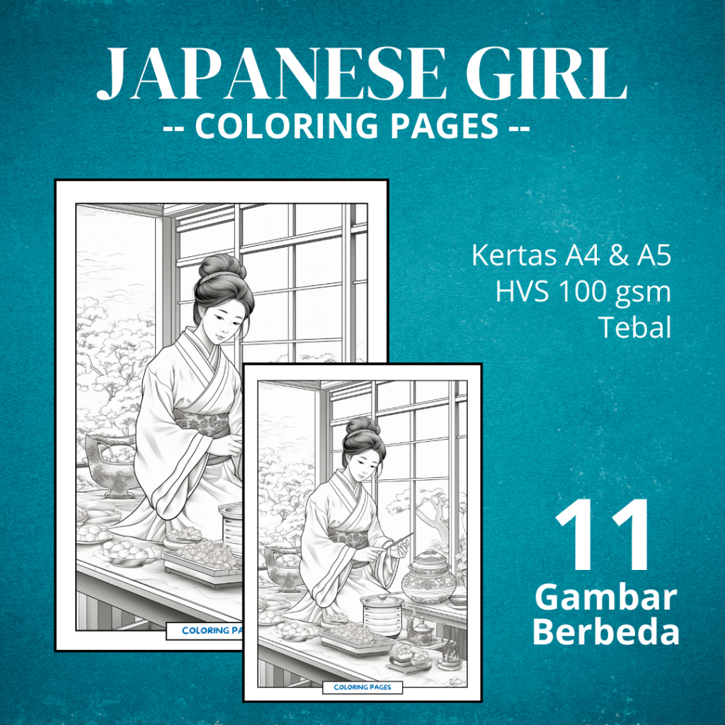 

JG01 Mewarnai Gambar Tema JAPANESE GIRLS | Kertas HVS 100gr Bukan Buku Mewarnai