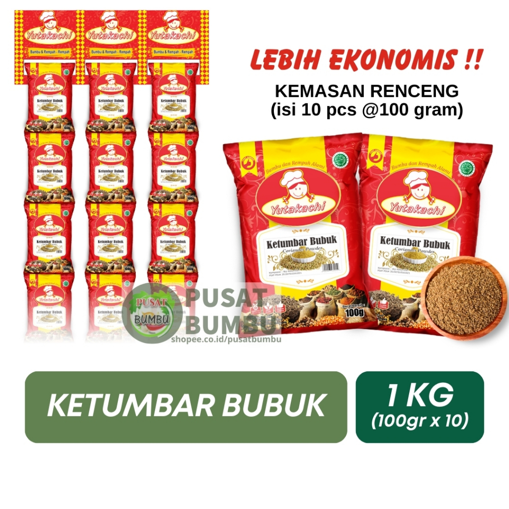 

[RENTENG] Ketumbar Bubuk Kemasan Renteng uk 100 gr (1 renteng isi 10 pcs) / Bumbu Yutakachi