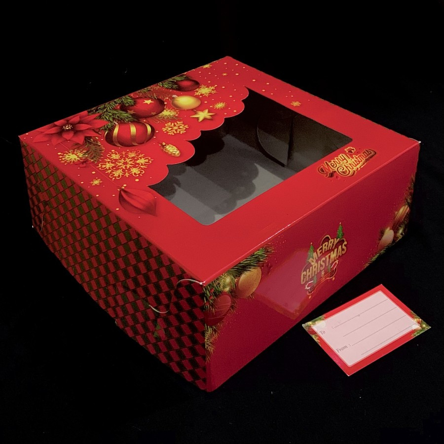 

( 5 pcs ) Cake Box Natal Dus Merah Christmas Kotak Kue 22x22x9 cm Muat 4 Toples Kotak HT119