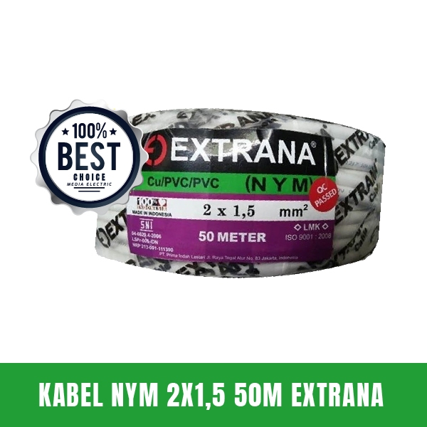 Kabel Listrik NYM 2x1,5 2x1.5 50M EXTRANA | EXTRANA Kabel NYM | SNI