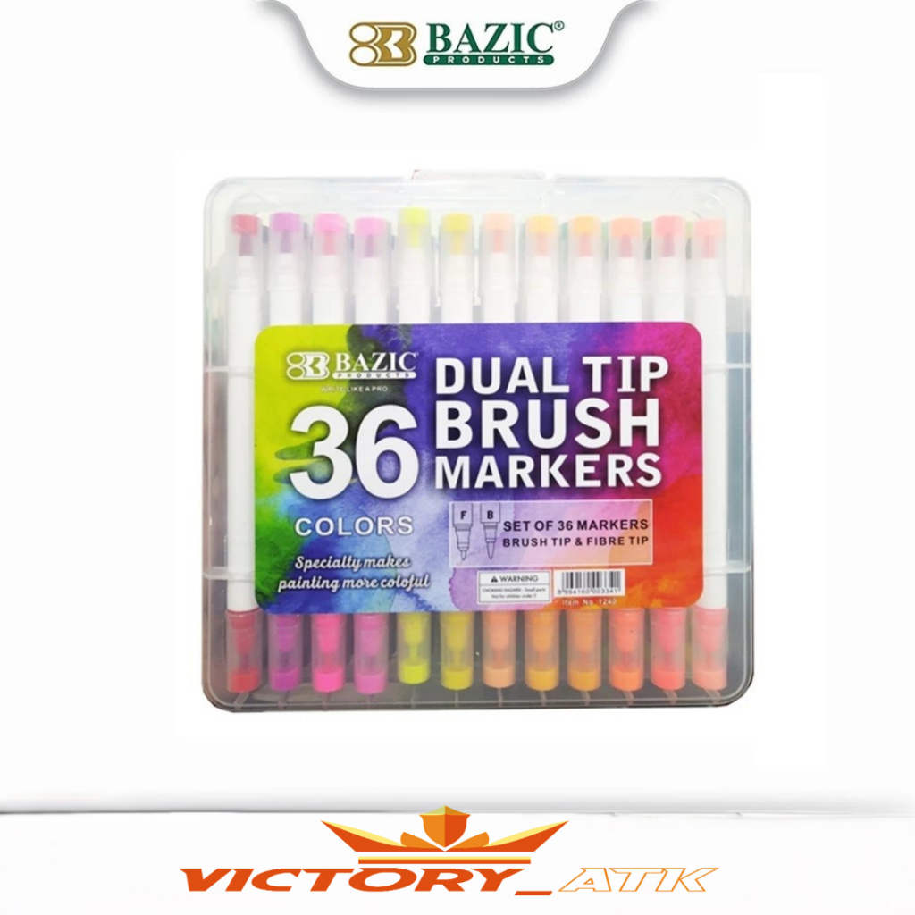

Dual Tip Brush Markers Bazic 36 Colors - Spidol 36 Warna / Spidol Kaligrafi
