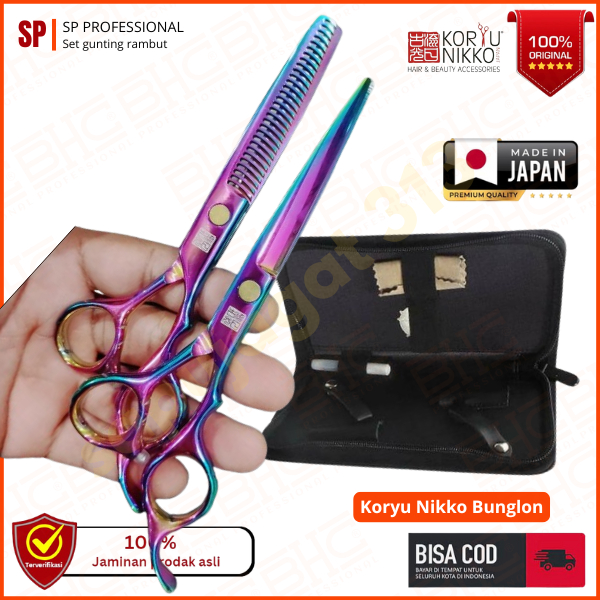Gunting Koryu Nikko bunglon asli japan potong penipis sasak barber salon rambut pria wanita