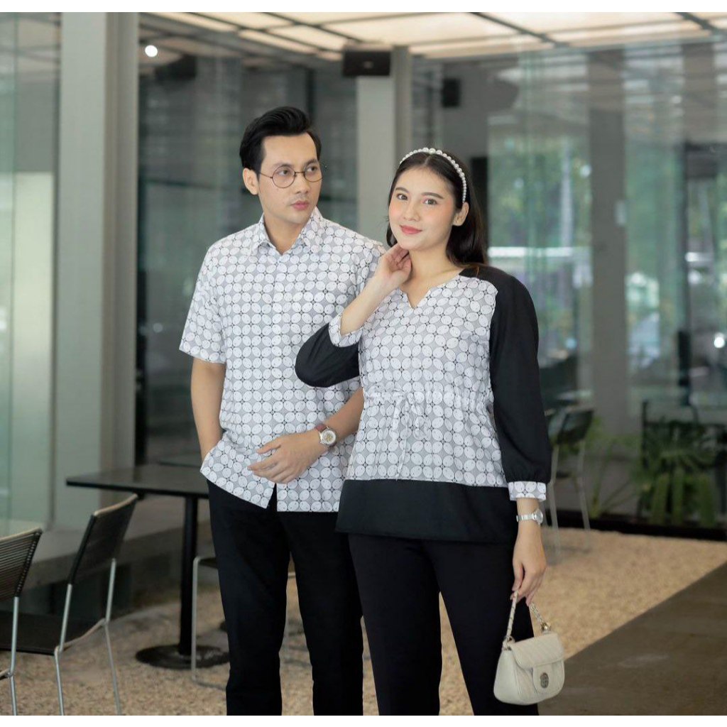 Benang Raja Batik Couple Pria Wanita Katun Hitam Putih