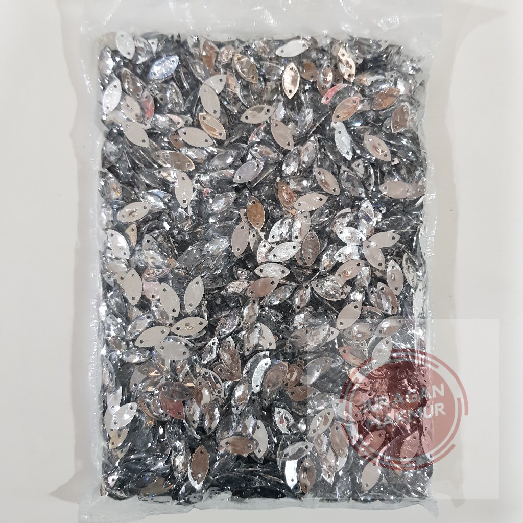 Partenzil [2000Pcs] Payet Daun 7X15Mm - Mote Sipit Diamond Tempel - Payet Daun Permata Silver Mata