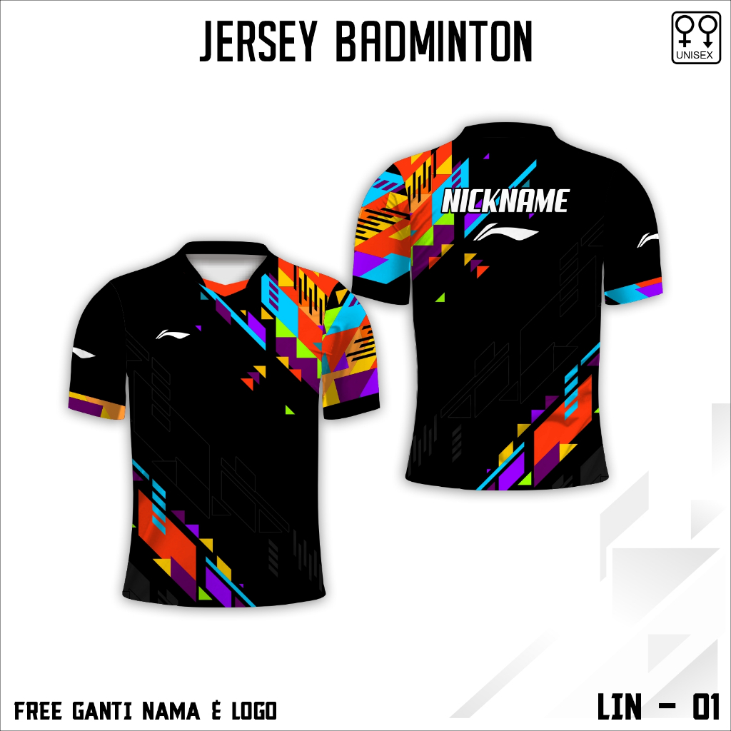 Jersey badminton baju bullutangkis kaos bulu tangkis LIN-01 free custom nama dan logo