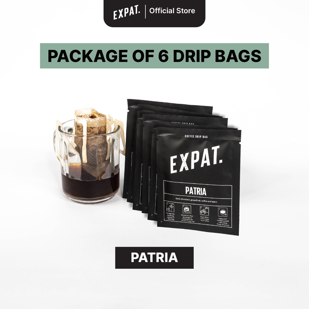 

Expat Roasters Package of 6 Patria Single Use Filter Coffee 10g Specialty Coffee | Drip Bag Filter Kopi