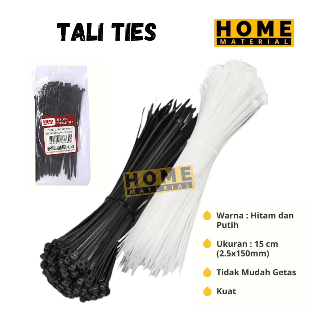 

KABEL TIE TIES 10 CM / Cable Ties Tie Nilon Nylon Tali Alat Pengikat Besar Putih Isi 100 pcs