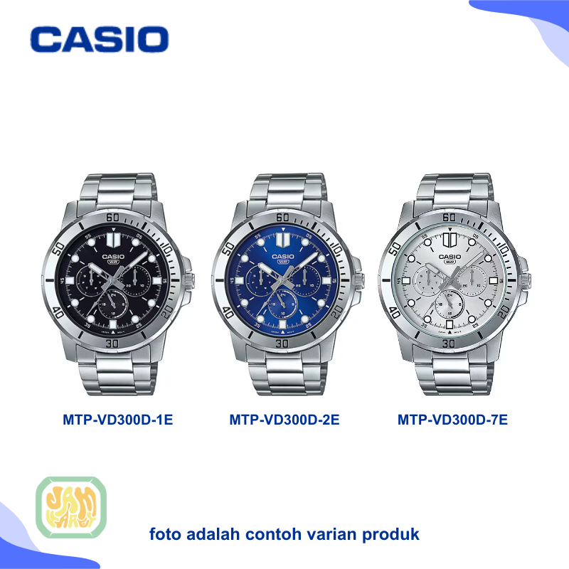 JAM TANGAN PRIA MTPVD300D1E ORIGINAL MTP VD300D 1EUDF SILVER HITAM