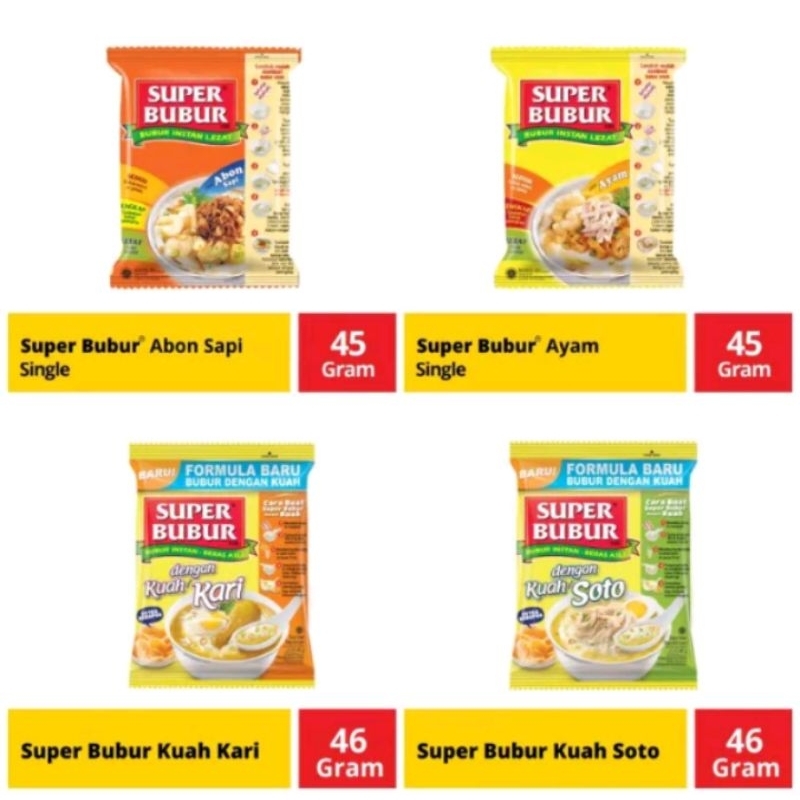 

super bubur 46gr abon sapi kuah kari kuah soto ayam