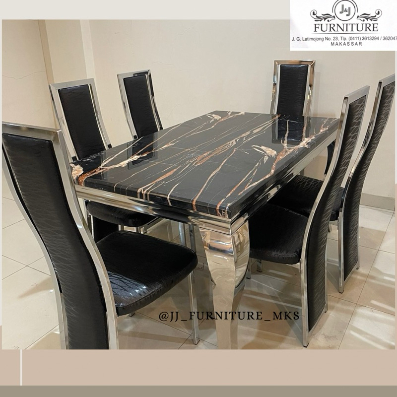 Meja Makan minimalis import Meja makan mewah hitam silver mewah