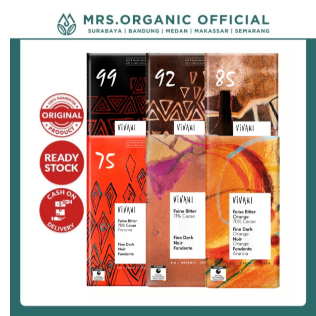 

Cemilan Cokelat Vivani Organic Chocolate Bar All Variant - Cokelat Organik Real Cokelat Less Sugar