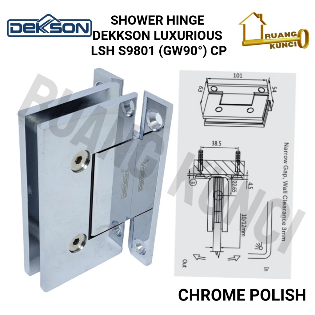 SHOWER HINGE DEKKSON LUXURIOUS LSH S9801 GW 90° Engsel Pintu Kaca Dekkson