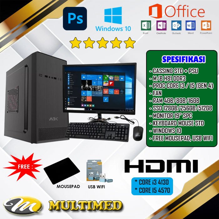 1 Set PC Komputer Rakitan CORE I5 4570 Lengkap Monitor 19 inch Garansi 1 Tahun