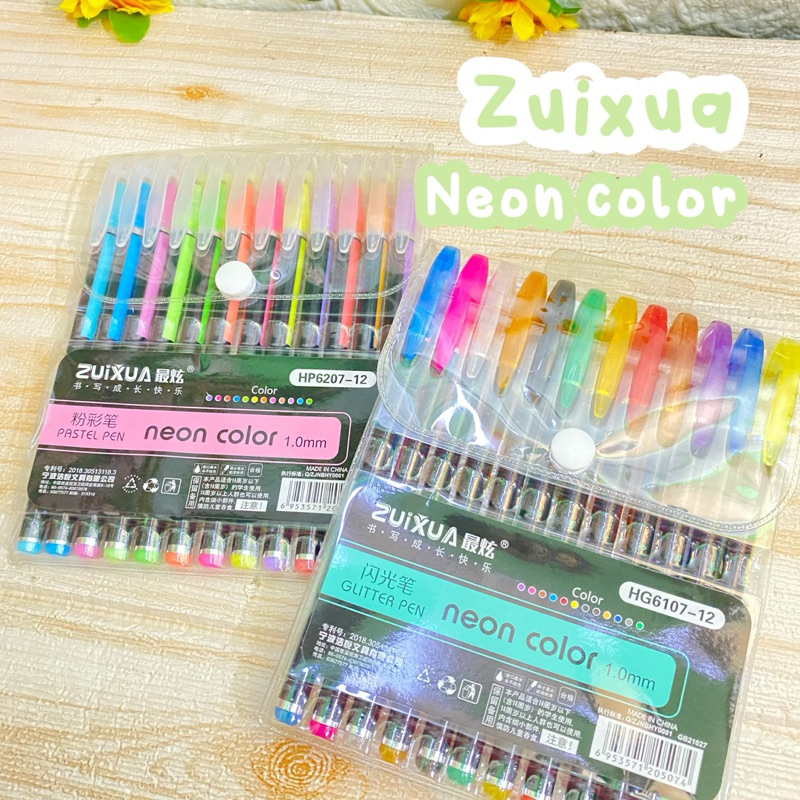 

12 Pulpen gel PASTEL GLITTER NEON Color Zuixua