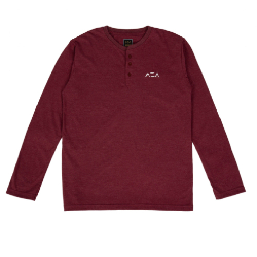AZA T-Shirt Longsleeve Henley Threetone Series - Maroon T-Shirt Lengan Panjang Pria & Wanita