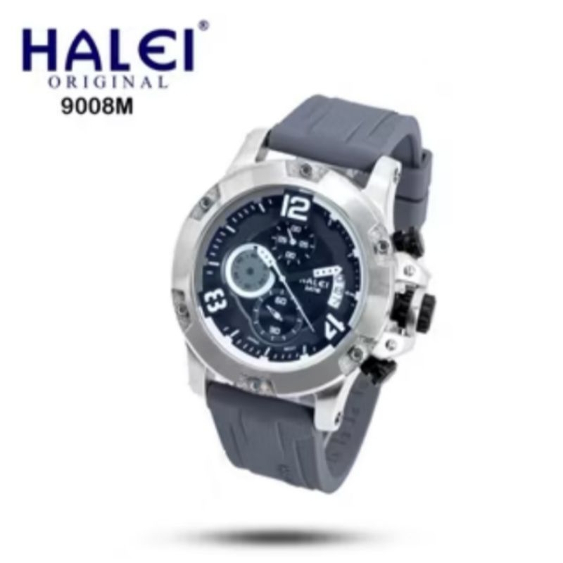 jam tangan Halei 9008M jam tangan pria halei crono rubber analog tanggal tahan air original