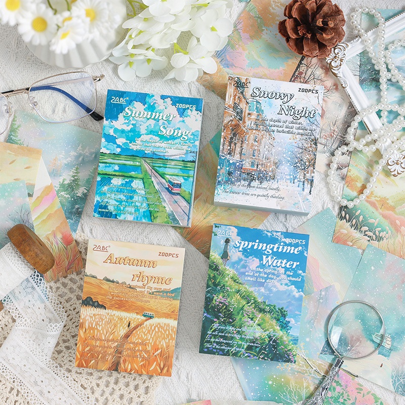 

200 Lembar Kertas Hias Seri Empat Musim 7,5x10cm Untuk Dekorasi Scrapbook Bullet Journal Diary Jurnal Retro Vintage