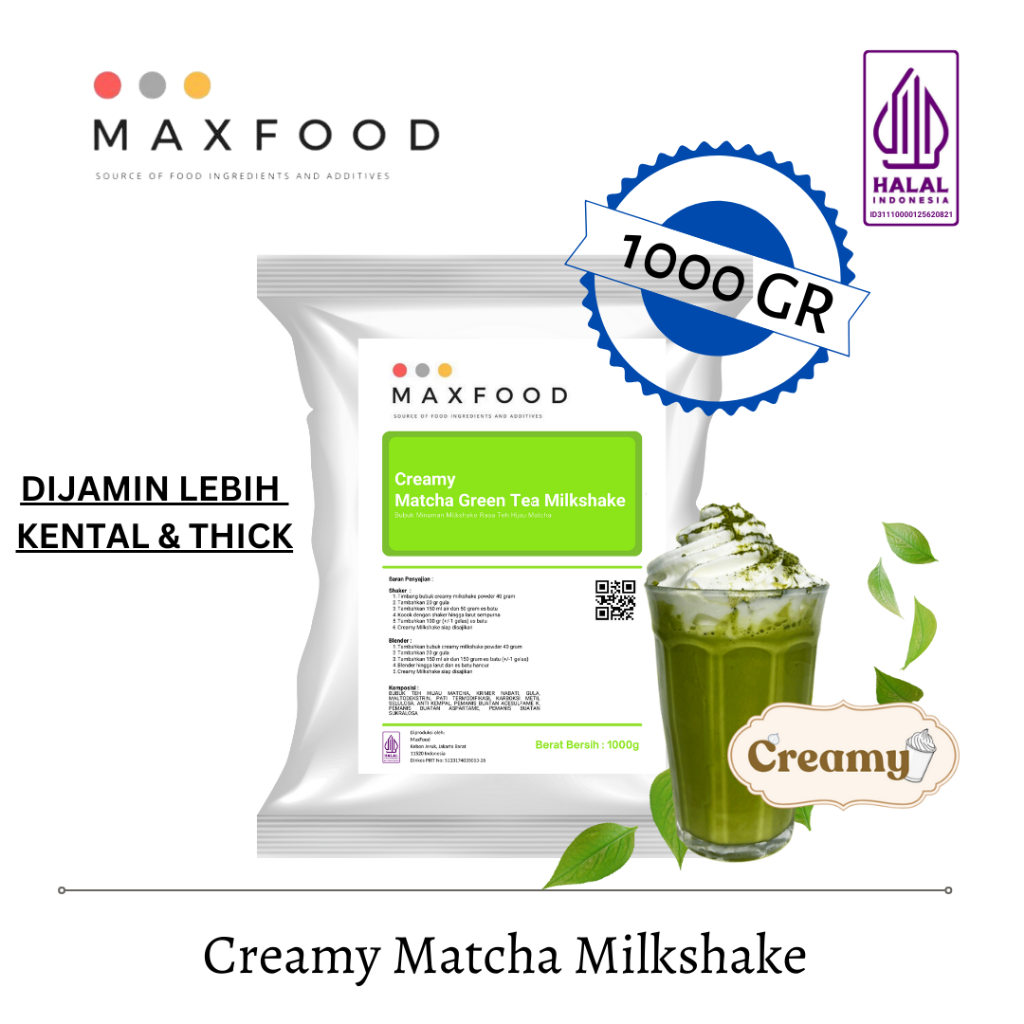 

MAXFOOD - Creamy Matcha Milkshake Powder / Bubuk Minuman Matcha Kental 1 KG