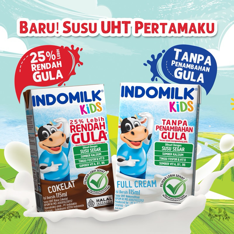 

Susu UHT Indomilk Kids 115 ml - Stoberi Full Cream Cokelat Cokelat Rendah Gula Vanila