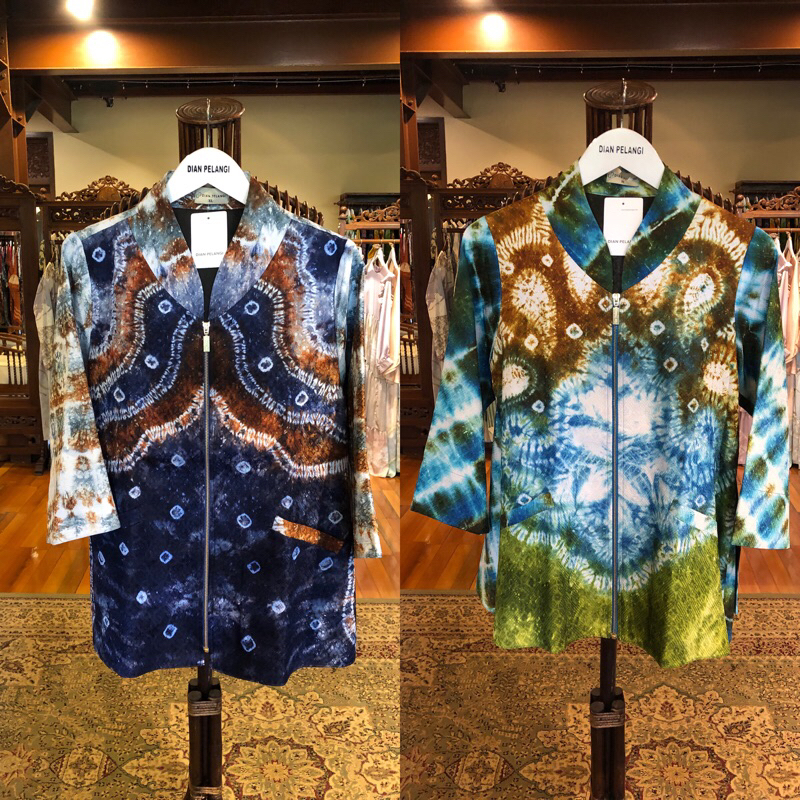 Kimmy tunik viscos jumputan sasirangan resleting depan baju kerja kantor wanita premium dian pelangi