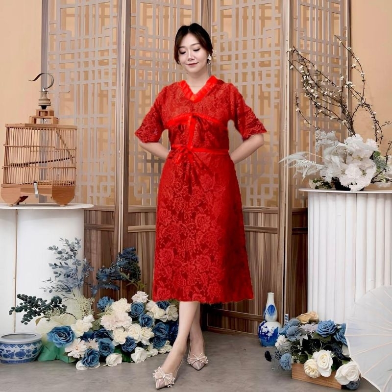 Dress wanita pesta baju kondangan dress merah