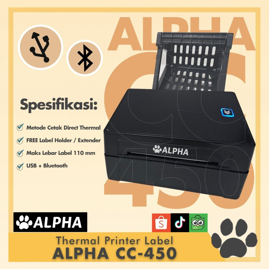 

Printer Label Thermal 110mm ALPHA CC-450 USB+BLUETOOTH + FREE holder