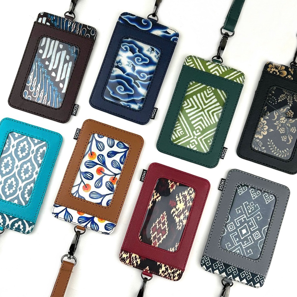 

ART O5T6 ID card holder hanging wallet name tag kartu lanyard kulit imitasi kain motif batik etnik