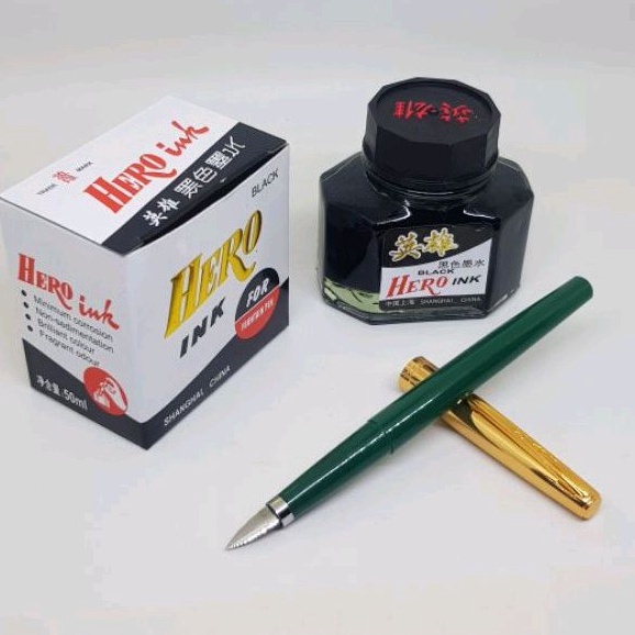 

ART V8D PAKET SIAP PAKAIFOUNTAIN PEN HOVER GREEN NIB FINE 3MM TINTA HERO INK BLACK 5ML ISI ULANG PEN PULPEN PENA