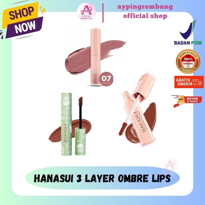 Hanasui 3 Layers Ombre Lips | Hanasui Mattedorable Lip Cream | Hansui Matcha Lip Cream | Hanasui Gla