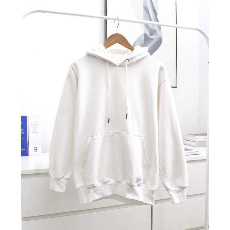 GELDHOULDER - Sweater hoodie polos putih pullover cewek cowok premium