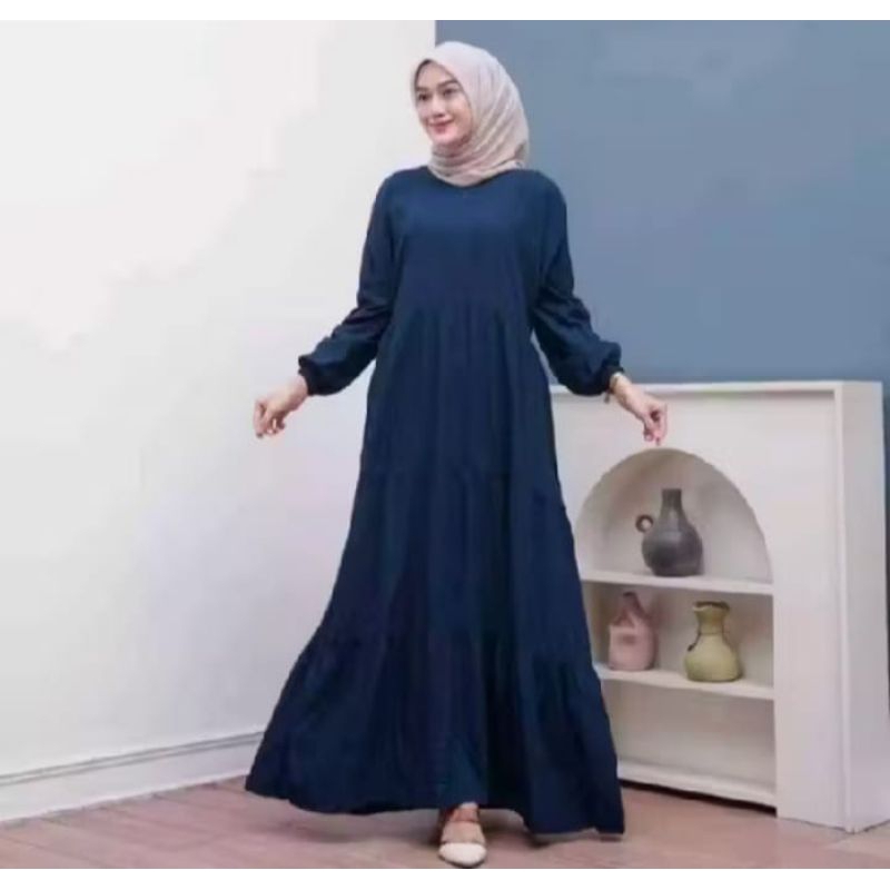 Gamis Susun Gamis Ruffle Homey Dress Polos Busui Frendly