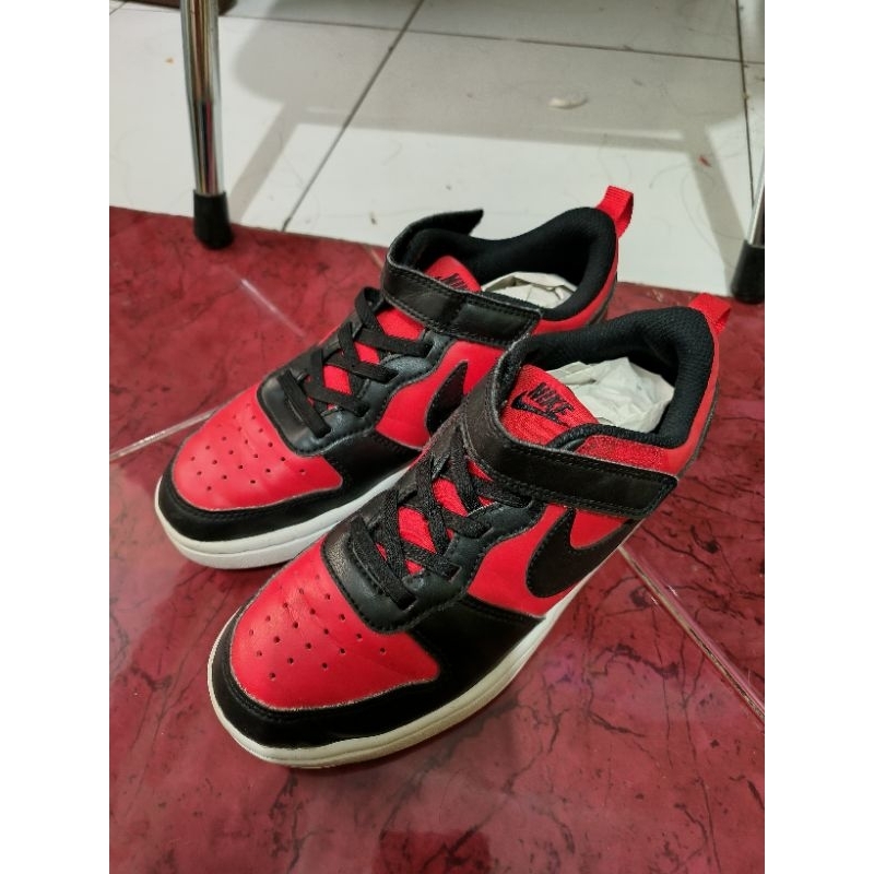 Nike Court Borough Low Black Red Anak Size 21 Cm Second Terawat