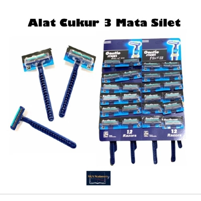 Pisau Cukur / Alat Cukur Cukuran Kumis Jenggot 3 Mata Silet Biru (Pcs)