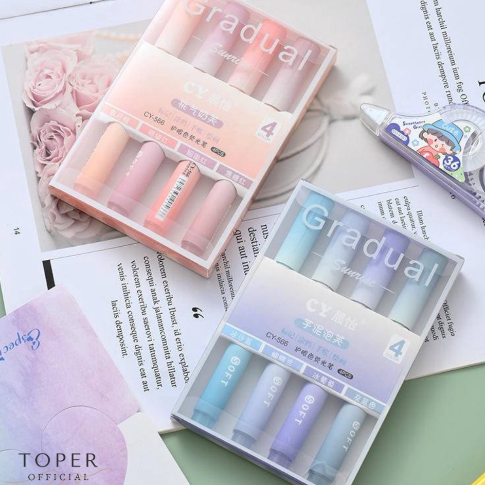 

KP8 TOPER Hhlhter Stabilo Set 4Pcs Pena Spidol Kawaii Permen Warna Pastel Lucu Aesthetic Estetik