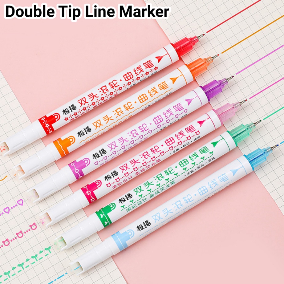 

KF7 marker double tip set Pulpen ar rainbow color pen 2in1 spidol gambar garis warna bentuk bunga r pena garis roller warna Pattern color pen Curve hhlhter motif untuk DIY Agenda journal scrapbook Multicolor pena stabilo