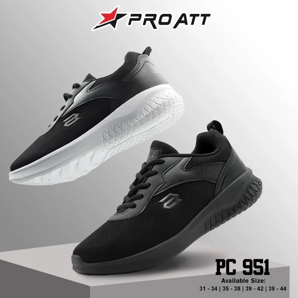 PRO ATT PA 700 / PRO ATT PI 600 / PRO ATT PCW - SEPATU SEKOLAH TALI PRO ATT HITAM POLOS HITAM PUTIH