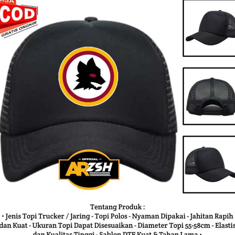 Top Now Topi AS Roma  Topi Trucker Jaring Logo AS Roma